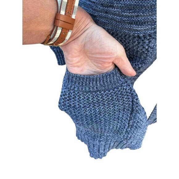 Natural Reflections Blue Knit Hooded Long Open Cardigan Sweater M Minimalist - Picture 9 of 12